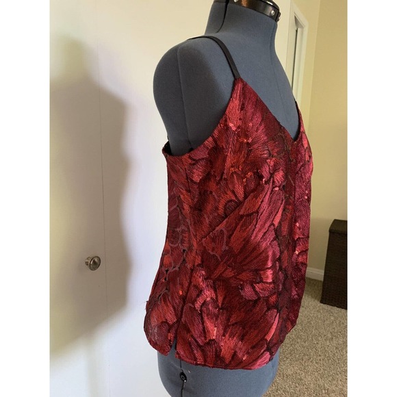 White House Black Market- Red EMBROIDERED SEQUIN CAMISOLE, Size Medium- PreOwned - Picture 3 of 12